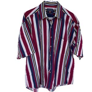 Vintage Chaps Ralph Lauren Colorful‎ Striped Button Up Shirt Large Short Sleeve
